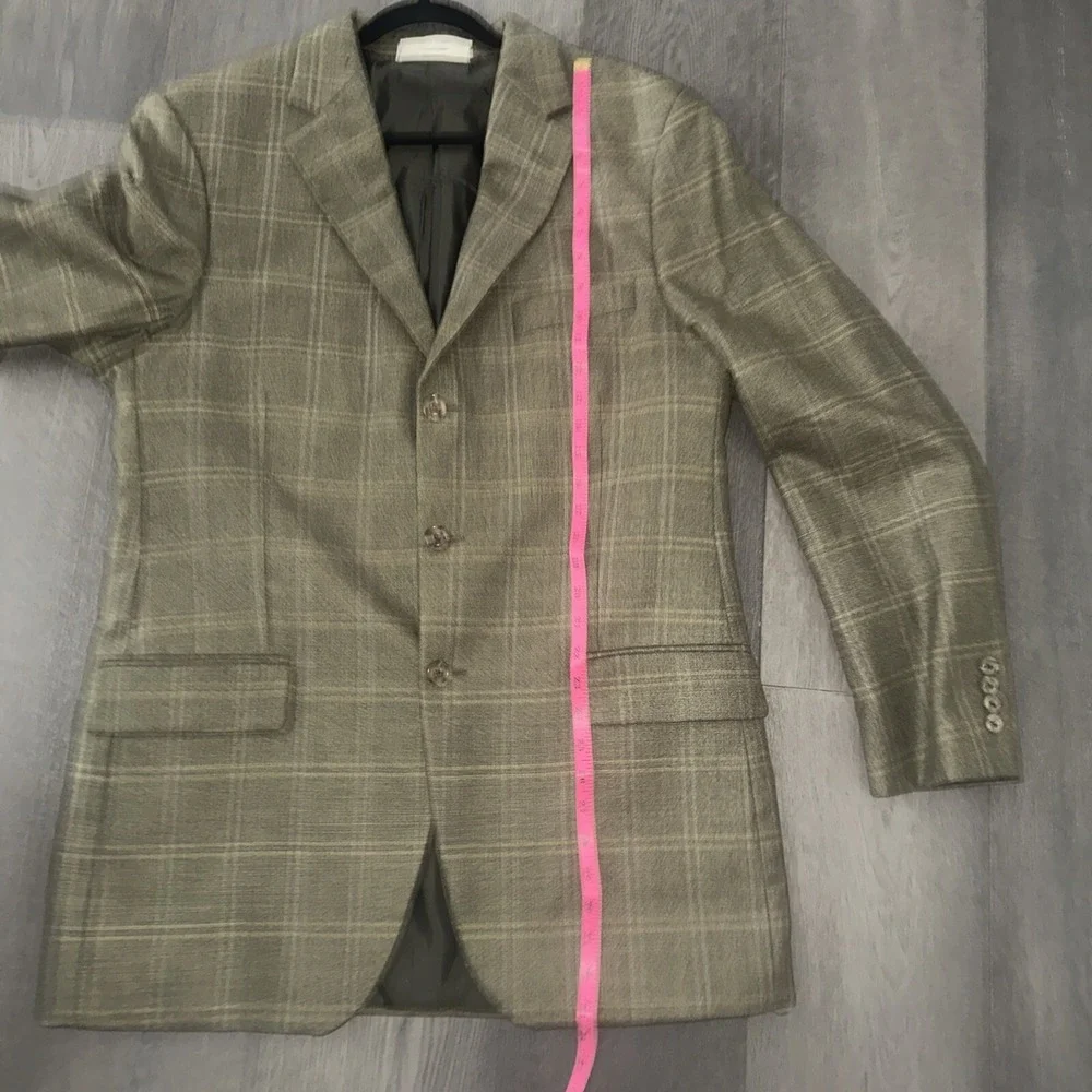 VTG John Nordstrom Sport Coat Mens 43L Tan Brown Plaid Wool Three‎ Button Blazer